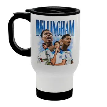 Jude Bellingham, Stainless steel travel mug with lid, double wall white 450ml