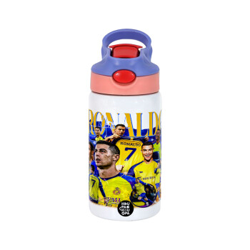 Cristiano Ronaldo Al Nassr, Children's hot water bottle, stainless steel, with safety straw, pink/purple (350ml)