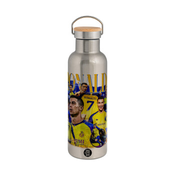 Cristiano Ronaldo Al Nassr, Stainless steel Silver with wooden lid (bamboo), double wall, 750ml