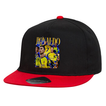 Cristiano Ronaldo Al Nassr, Καπέλο παιδικό Flat Snapback, Μαύρο/Κόκκινο (100% ΒΑΜΒΑΚΕΡΟ, ΠΑΙΔΙΚΟ, UNISEX, ONE SIZE)