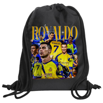 Cristiano Ronaldo Al Nassr, Backpack pouch GYMBAG Black, with pocket (40x48cm) & thick cords