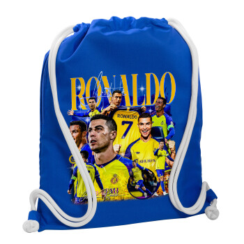 Cristiano Ronaldo Al Nassr, Τσάντα πλάτης πουγκί GYMBAG Μπλε, με τσέπη (40x48cm) & χονδρά κορδόνια