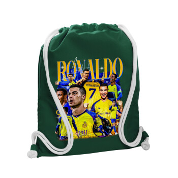 Cristiano Ronaldo Al Nassr, Τσάντα πλάτης πουγκί GYMBAG BOTTLE GREEN, με τσέπη (40x48cm) & χονδρά λευκά κορδόνια