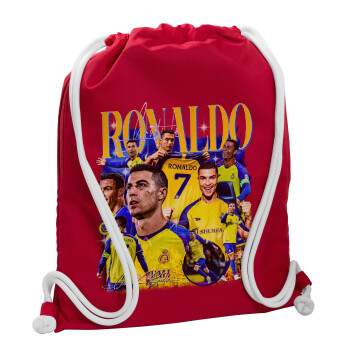 Cristiano Ronaldo Al Nassr, Τσάντα πλάτης πουγκί GYMBAG Κόκκινη, με τσέπη (40x48cm) & χονδρά κορδόνια