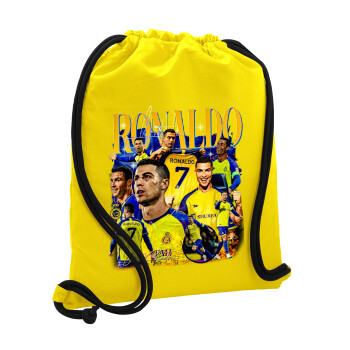 Cristiano Ronaldo Al Nassr, Τσάντα πλάτης πουγκί GYMBAG Κίτρινη, με τσέπη (40x48cm) & χονδρά κορδόνια