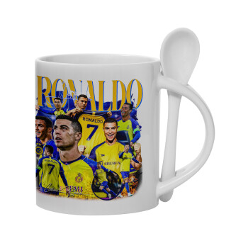 Cristiano Ronaldo Al Nassr, Ceramic coffee mug with Spoon, 330ml (1pcs)