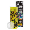 Neon Yellow Travel Tumbler, with metal straw (Stainless steel 304 Food grade, BPA free, 600ml)