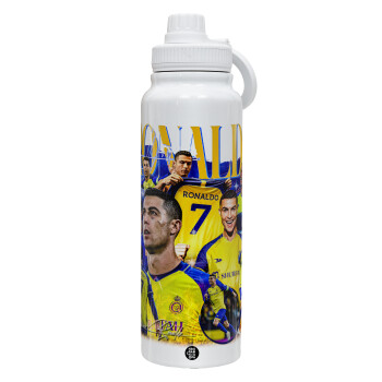 Cristiano Ronaldo Al Nassr, 1L Stainless Steel Thermal Bottle with Phone Holder & Double Wall Insulation
