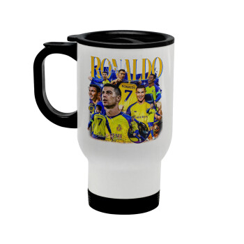 Cristiano Ronaldo Al Nassr, Stainless steel travel mug with lid, double wall white 450ml