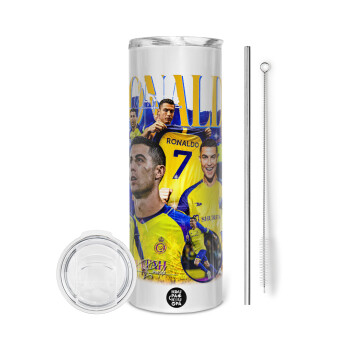Cristiano Ronaldo Al Nassr, Eco friendly stainless steel tumbler 600ml, with metal straw & cleaning brush