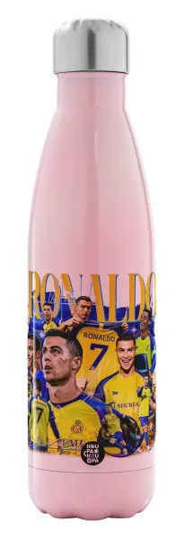 Cristiano Ronaldo Al Nassr — Metal mug thermos Pink Iridiscent (Stainless steel), double wall, 500ml