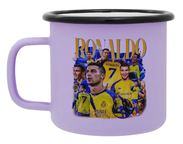 Cristiano Ronaldo Al Nassr — Metal enamel mug, matte light pastel purple, 360ml