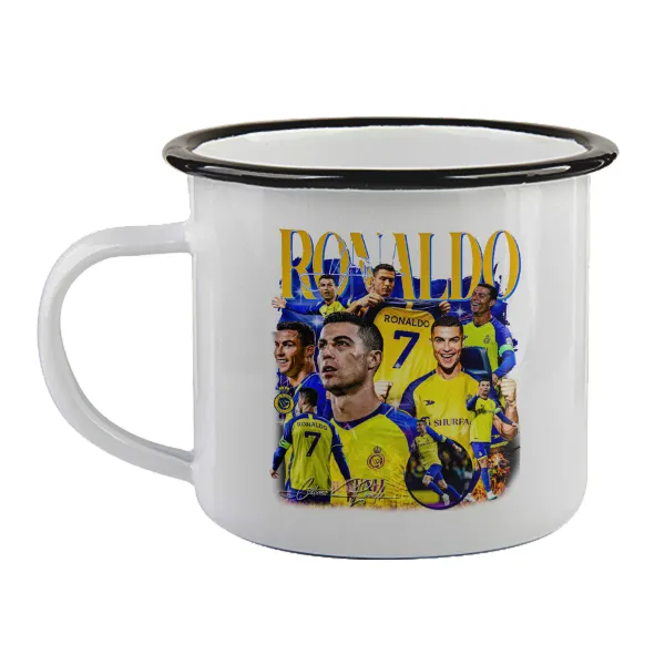 Cristiano Ronaldo Al Nassr — Enamel mug with black rim, 360ml