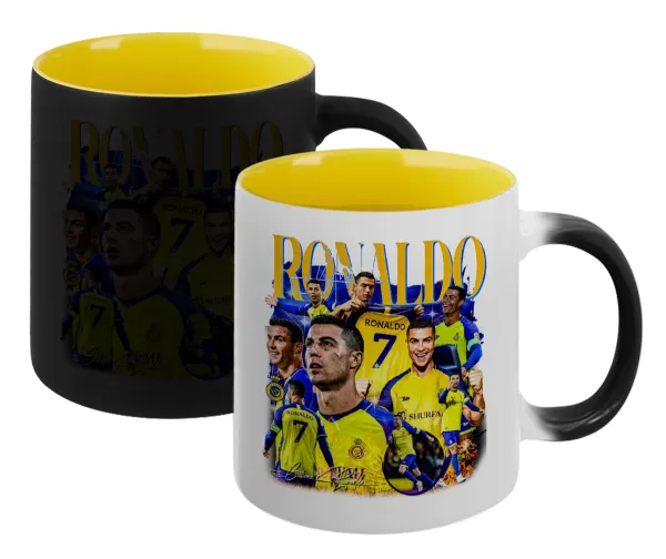Cristiano Ronaldo Al Nassr — Κούπα Μαγική εσωτερικό κίτρινη, κεραμική 330ml που αλλάζει χρώμα με το ζεστό ρόφημα