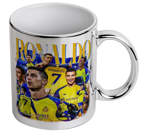 Cristiano Ronaldo Al Nassr — Κούπα κεραμική, ασημένια καθρέπτης, 330ml