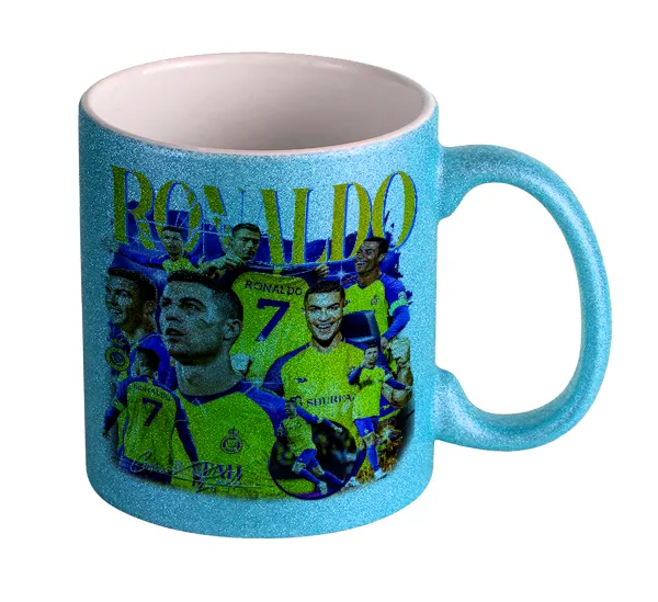 Cristiano Ronaldo Al Nassr — Κούπα Σιέλ Glitter που γυαλίζει, κεραμική, 330ml