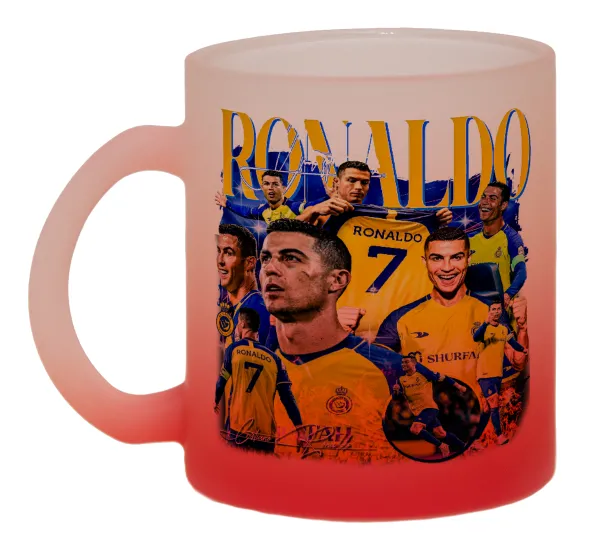 Cristiano Ronaldo Al Nassr — Κούπα γυάλινη δίχρωμη με βάση το κόκκινο ματ, 330ml