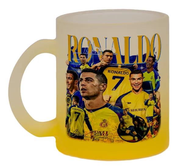 Cristiano Ronaldo Al Nassr — Κούπα γυάλινη δίχρωμη με βάση το κίτρινο ματ, 330ml