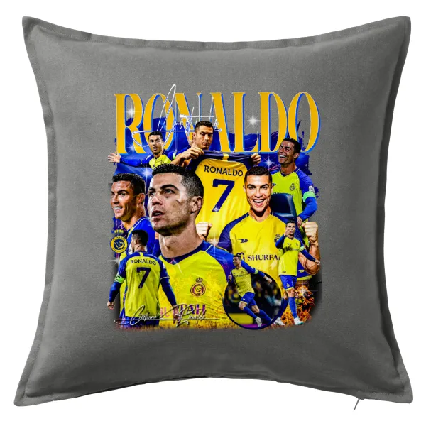 Cristiano Ronaldo Al Nassr — Μαξιλάρι καναπέ Γκρι 100% βαμβάκι, περιέχεται το γέμισμα (50x50cm)