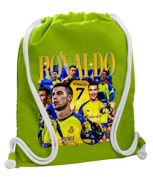Cristiano Ronaldo Al Nassr — Backpack bag GYMBAG LIME GREEN, with pocket (40x48cm) & thick cords