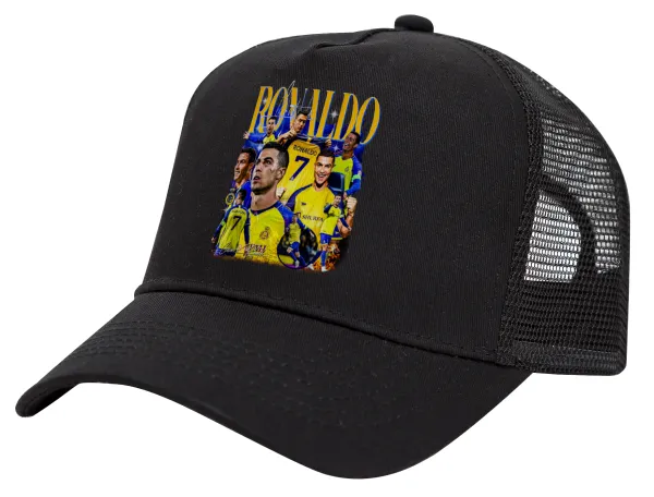 Cristiano Ronaldo Al Nassr — Καπέλο Trucker με Δίχτυ, Μαύρο, (ΒΑΜΒΑΚΕΡΟ, ΠΑΙΔΙΚΟ, UNISEX, ONE SIZE)