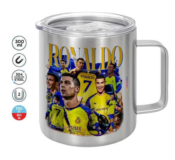 Cristiano Ronaldo Al Nassr — Double-walled stainless steel mug 300ml with temperature-retaining lid