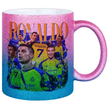 Cristiano Ronaldo Al Nassr, Κούπα Χρυσή/Μπλε Glitter, κεραμική, 330ml