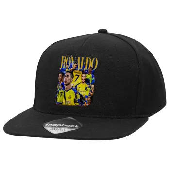Cristiano Ronaldo Al Nassr, Καπέλο Ενηλίκων Flat Snapback Μαύρο, (100% ΒΑΜΒΑΚΕΡΟ TWILL, ΕΝΗΛΙΚΩΝ, UNISEX, ONE SIZE)