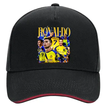 Cristiano Ronaldo Al Nassr, DRILL Adult Ultimate Hat BLACK/RED, (100% COTTON, ADULT, UNISEX, ONE SIZE)