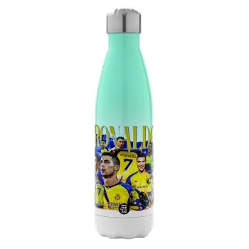 Cristiano Ronaldo Al Nassr, Μεταλλικό παγούρι θερμός Πράσινο/Λευκό (Stainless steel), διπλού τοιχώματος, 500ml