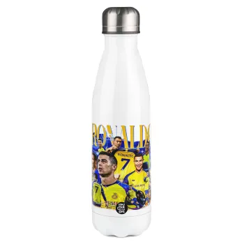 Cristiano Ronaldo Al Nassr, Μεταλλικό παγούρι θερμός Λευκό (Stainless steel), διπλού τοιχώματος, 500ml