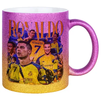 Cristiano Ronaldo Al Nassr, Κούπα Χρυσή/Ροζ Glitter, κεραμική, 330ml