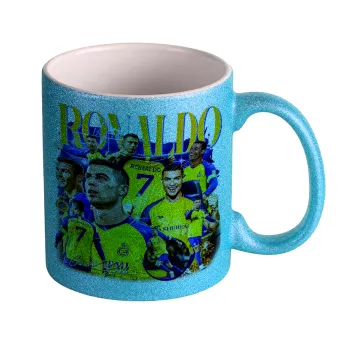 Cristiano Ronaldo Al Nassr, Κούπα Σιέλ Glitter που γυαλίζει, κεραμική, 330ml