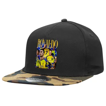 Cristiano Ronaldo Al Nassr, Καπέλο Ενηλίκων Flat Snapback Μαύρο/Παραλλαγή, (100% ΒΑΜΒΑΚΕΡΟ TWILL, ΕΝΗΛΙΚΩΝ, UNISEX, ONE SIZE)
