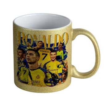 Cristiano Ronaldo Al Nassr, Κούπα Χρυσή Glitter που γυαλίζει, κεραμική, 330ml