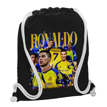 Cristiano Ronaldo Al Nassr, Backpack pouch GYMBAG Black, with pocket (40x48cm) & thick white cords