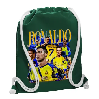 Cristiano Ronaldo Al Nassr, Backpack pouch GYMBAG BOTTLE GREEN, with pocket (40x48cm) & thick white cords
