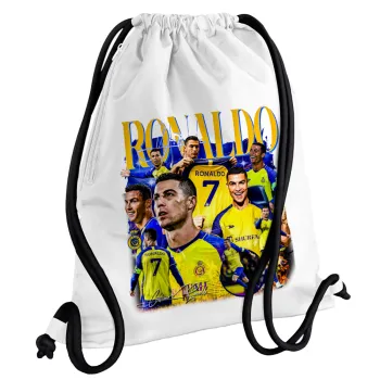 Cristiano Ronaldo Al Nassr, Τσάντα πλάτης πουγκί GYMBAG λευκή, με τσέπη (40x48cm) & χονδρά κορδόνια