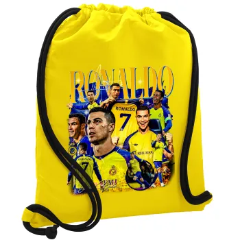 Cristiano Ronaldo Al Nassr, Backpack pouch GYMBAG Yellow, with pocket (40x48cm) & thick cords