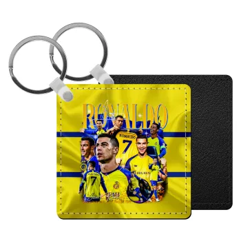 Cristiano Ronaldo Al Nassr, Μπρελόκ Δερματίνη, τετράγωνο ΜΑΥΡΟ (5x5cm)