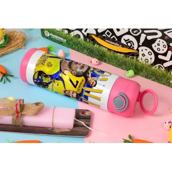 Cristiano Ronaldo Al Nassr, Easter candle, Childrens hot water bottle, stainless steel, with safety straw, PINK (500ml)