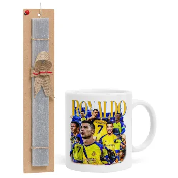 Cristiano Ronaldo Al Nassr, Easter Set, Ceramic Cup (330ml) & Easter aromatic flat candle (30cm) (GRAY)