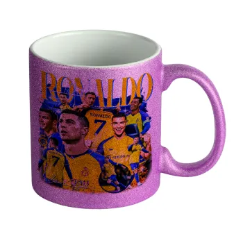 Cristiano Ronaldo Al Nassr, Κούπα Μωβ Glitter που γυαλίζει, κεραμική, 330ml