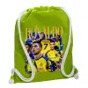 Backpack bag GYMBAG LIME GREEN, with pocket (40x48cm) & thick cords