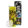 Neon Yellow Travel Tumbler θερμό, μεταλλικό καλαμάκι(Ανωξείδωτο 304 Food grade, BPA free, 600ml)