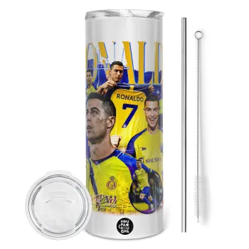 Cristiano Ronaldo Al Nassr, Tumbler stainless steel 600ml, with metal straw & cleaning brush