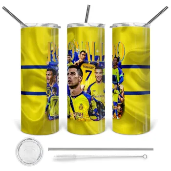 Cristiano Ronaldo Al Nassr, Tumbler stainless steel 600ml, with metal straw & cleaning brush