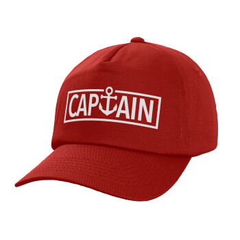 CAPTAIN, Adult Baseball Cap, 100% Cotton, Red (COTTON, ADULT, UNISEX, ONE SIZE)