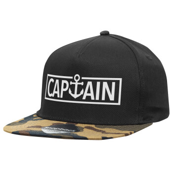 CAPTAIN, Καπέλο Ενηλίκων Flat Snapback Μαύρο/Παραλαγή, (100% ΒΑΜΒΑΚΕΡΟ, ΕΝΗΛΙΚΩΝ, UNISEX, ONE SIZE)