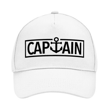 CAPTAIN, Adult Baseball Cap, Drill, White (100% COTTON, ADULT, UNISEX, ONE SIZE)
